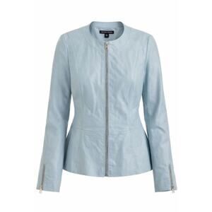 Boston Proper Collarless Peplum Genuine Leather Jacket Aqua Small